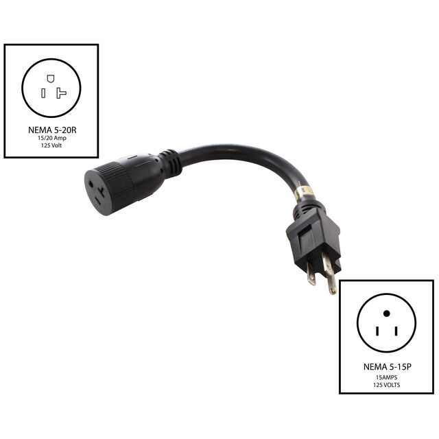 1ft 5-15P to 5-20R UL Rated Cord