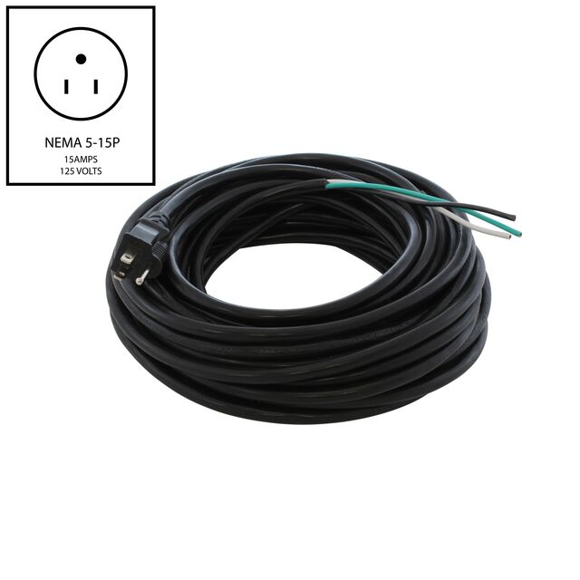 50ft 15A NEMA 5-15P to Wire End