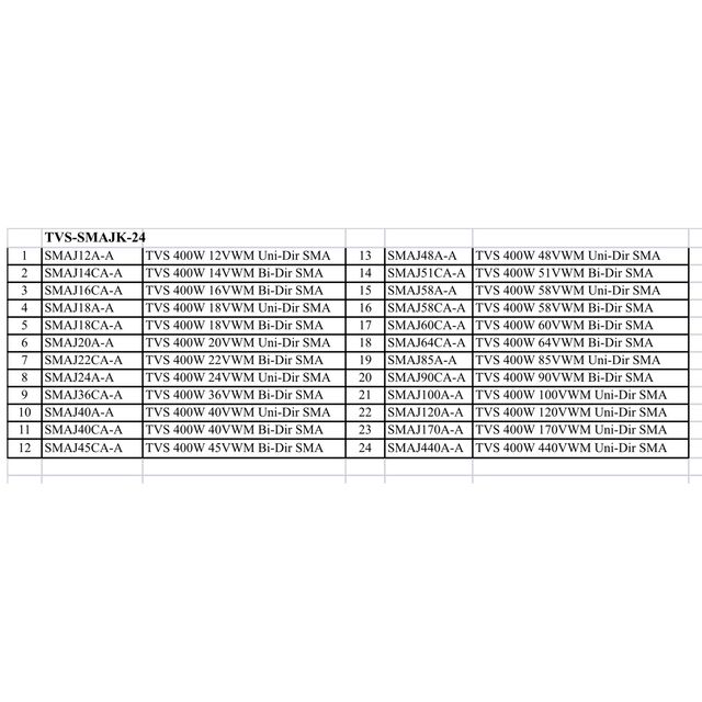 TVS SMA 400W Kit 24 values 5ea