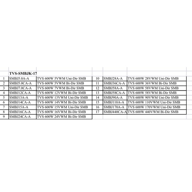 TVS SMB 600W Kit 17 values 5ea