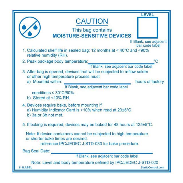 LABEL MOISTURE WARN 4"X4" 100PC